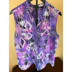 Elementz Purple Pink Abstract Print Sleeveless Button Down Blouse XL